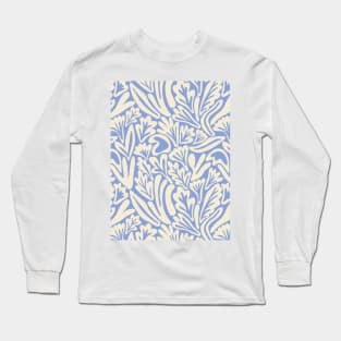 Abstract boho leaf and flower pattern in light blue Long Sleeve T-Shirt